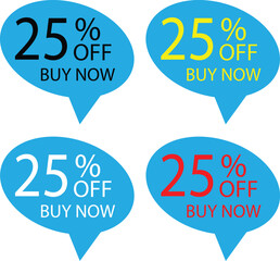 Bright 25% off sale vector labels for online shopping, discount offers, marketing, and promotion design.