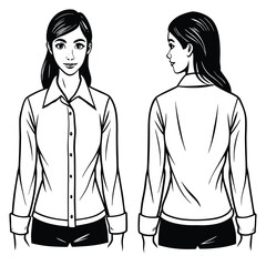Woman in long sleeve shirt front and back view illustration