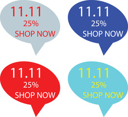 Four-toned dialogue bubbles featuring "11.11", "25%" and "SHOP NOW" text.