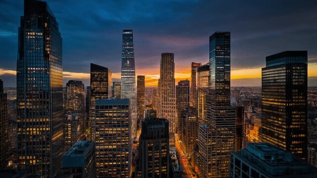 Aerial Timelapse of City Skyline During 24-Hour Sun Journey
