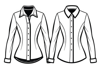 Elegant Woman Blouses Long Sleeve Office Wear Fashion Templates Line Art