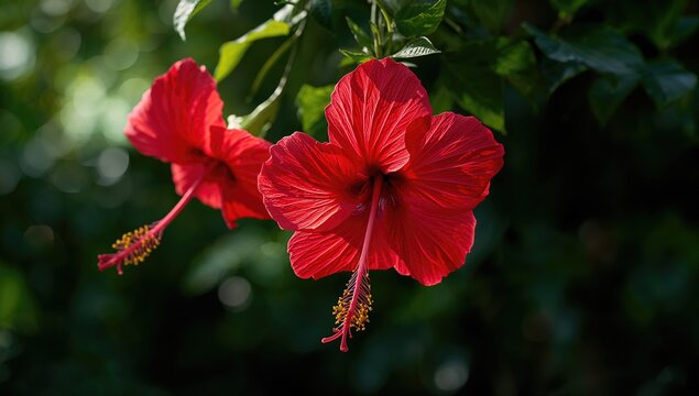 Hibiscus blooms in tropical shades, vibrant summer flora, seasonal beauty