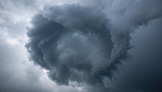 Cloudy sky with rain clouds and cyclone activity, erosion risk