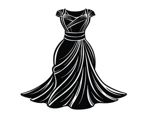 Elegant black evening gown with white lining vector illustration isolated