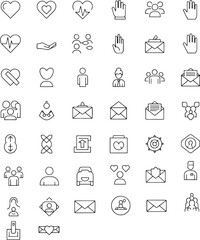 Collection of handdrawn icons for love, communication, and relationships