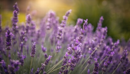 Fototapeta premium Blurry lavender flowers in a garden, suitable for a soft-focus background, Earth Day