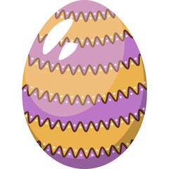 A Decorated Easter Egg with Purple and Yellow Zigzag Stripes on a Transparent Background