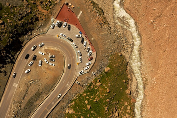 Aerial view of the mountain road during the journey