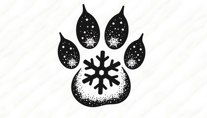 Artistic paw print with snowflake design for winter-themed graphics and decor
