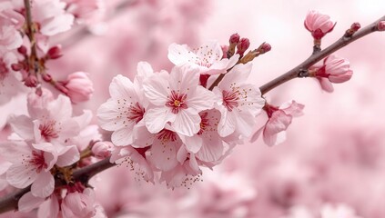 Obraz premium Japanese cherry blossom bloom, decorative fabric design, fashion graphic layout, floral pattern backdrop