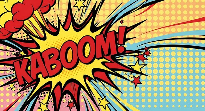 Explosive Comic Book Style KABOOM Sound Effect with Stars and Smoke. - Powered by Adobe