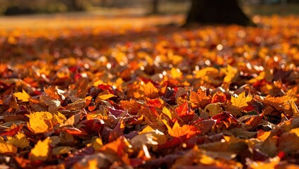 Vibrant Autumn Foliage Littering the Ground, Seasonal Change