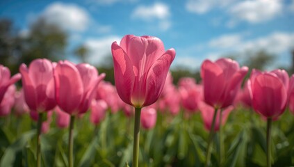 Beautiful pink Tulip blooms in a garden, showcasing seasonal beauty, Spring Equinox
