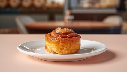 Cinnamon roll arranged on a dish, indulgent pastry option