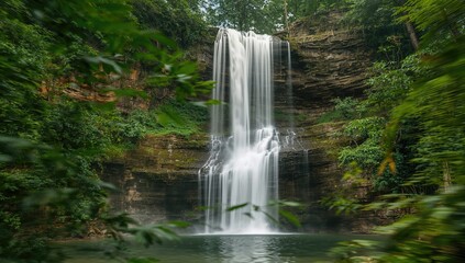 Fototapeta premium Mai Kai Waterfall cascading over limestone tiers, surrounded by lush greenery, seasonal change
