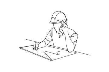 Simple continuous line drawing of all about building and architect activity. simple line, creativity designer. Vector, Designer.