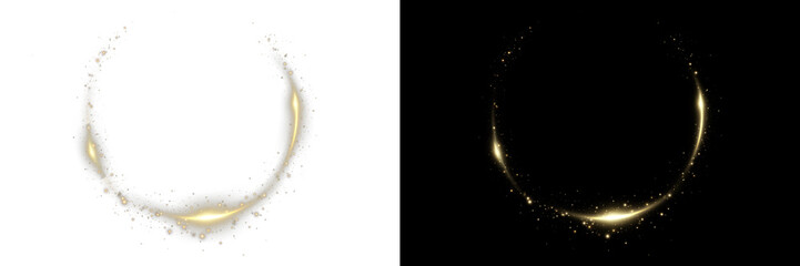 Sparkling golden ring with dust particles, glitter effect and shiny aura halo.Gold glowing circle...