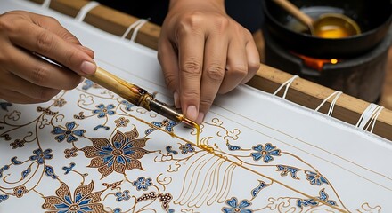 Intricate Batik Art - A Close-Up of Wax Application on Fabric.