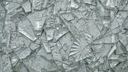 Broken and fragmented glass shards. Glass surface texture