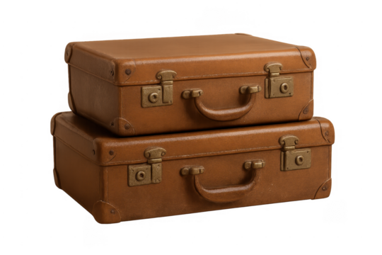 Stacked vintage leather suitcases ready for travel journey