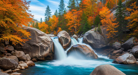 Autumn Waterfall Serenity A Tapestry of Colors in Nature's Embrace