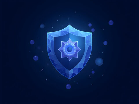 RWA tokenization DeFi concept, deep‑blue polygon mesh, asset token icon, compliance shield, on‑chain registry, yield coupon tag, modern outline