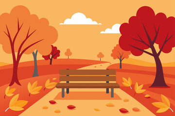 autumn landscape with bench