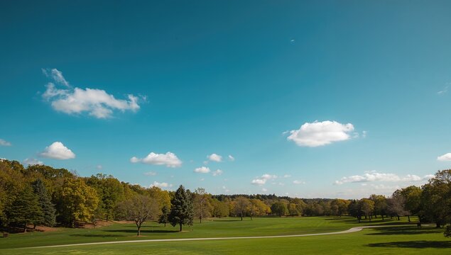 Serene park scene under a clear sky, ideal for relaxation and outdoor activities