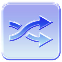 Glossy 3D glassmorphism shuffle icon blue aqua button for music playlist