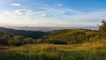 Fototapeta premium Landscape with rolling hills and a vibrant sky, erosion risk