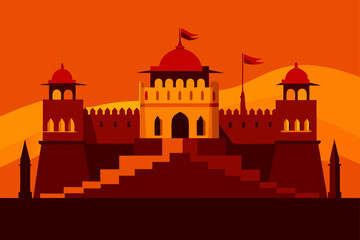 vector illustration of a mosque in sunset