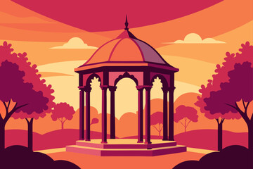 silhouette of a mosque in the sunset