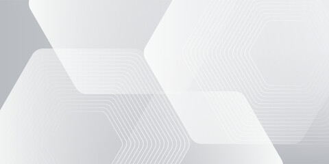 White abstract glowing geometric hexagon lines with technology digital hi-tech concept background