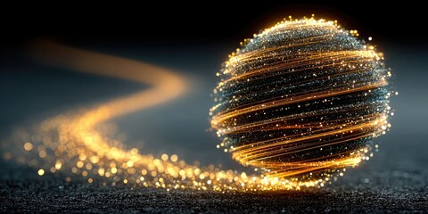 A dynamic swirl of glowing golden particles forming a spherical