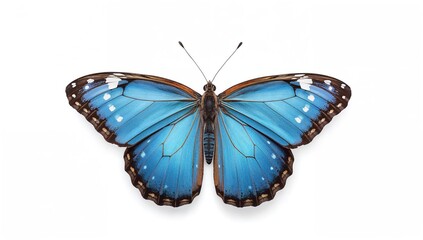 Fototapeta premium A charming blue monarch butterfly set against a plain white backdrop