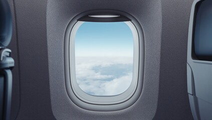 Naklejka premium Isolated view of an airplane window from a passenger seat, sense of travel uncertainty