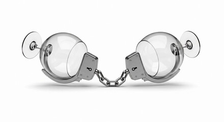 A pair of transparent handcuffs connected by a chain. The handcuffs symbolize the struggle with alcoholism and the journey towards recovery and abstinence.