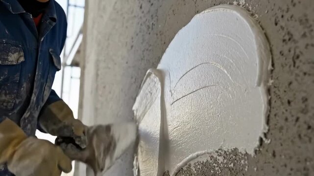 Applying Smooth Plaster to a Wall with Trowel Construction Process