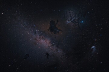 Fototapeta premium Cosmic scene featuring radiant nebulas and celestial bodies in an alien universe