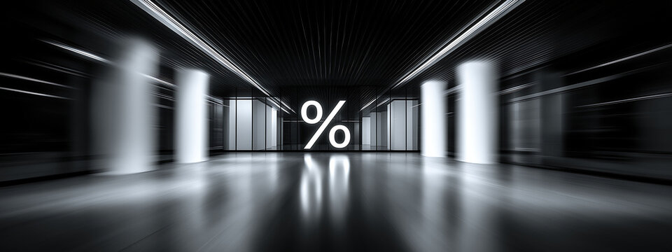 A modern, motion-blurred image of a percentage chart in a corporate setting - Powered by Adobe
