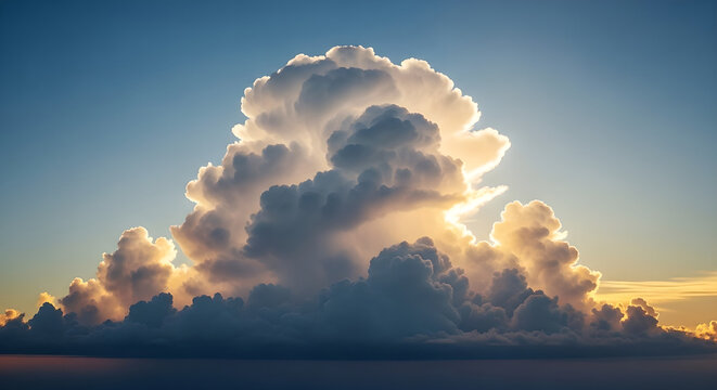 Dramatic Cumulus Clouds Golden Light Blue Sky Copy Space - Powered by Adobe