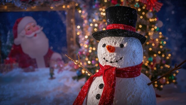 A snowman adorned with twinkling lights, festive decoration for holiday celebrations