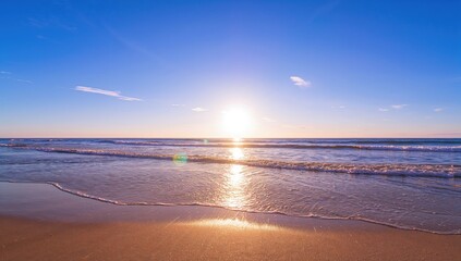 Golden Beach Sunrise with Clear Blue Sky, seasonal change