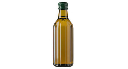 Glass bottle of premium quality olive oil with green cap, studio