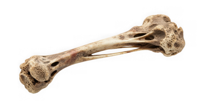 Detailed studio shot of single weathered animal bone structure.