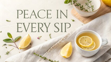 Herbal tea with lemon slices on a bright white table