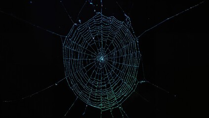 A spider's web illuminated at night, showcasing intricate patterns and potential hazards of spiders