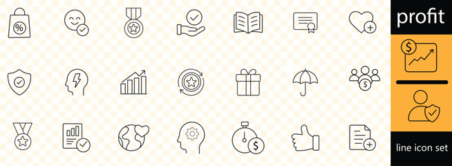 profit set of web icons in line style. Money income linear icon collection. Containing money savings, finance, growth, investment, payment, earnings, management and more. 