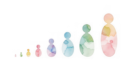 Abstract watercolor people shapes showing growth and progression