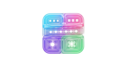 Abstract 3D Icon with Glossy Panels and Rainbow Gradient on application blue isolated on a transparent background